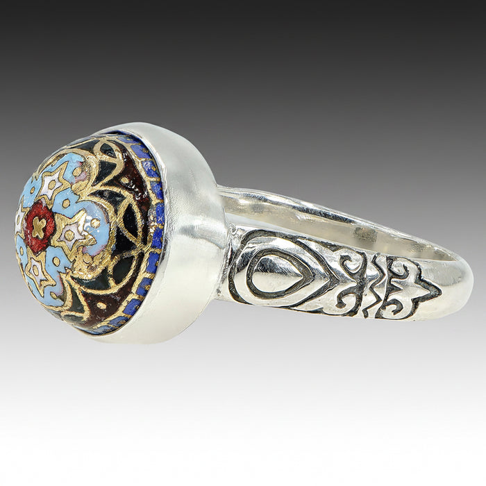 Victorian Antique Inlay Button Ring