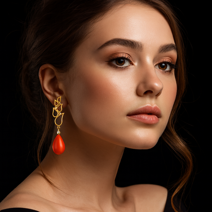 Italian Coral & Diamond Earrings