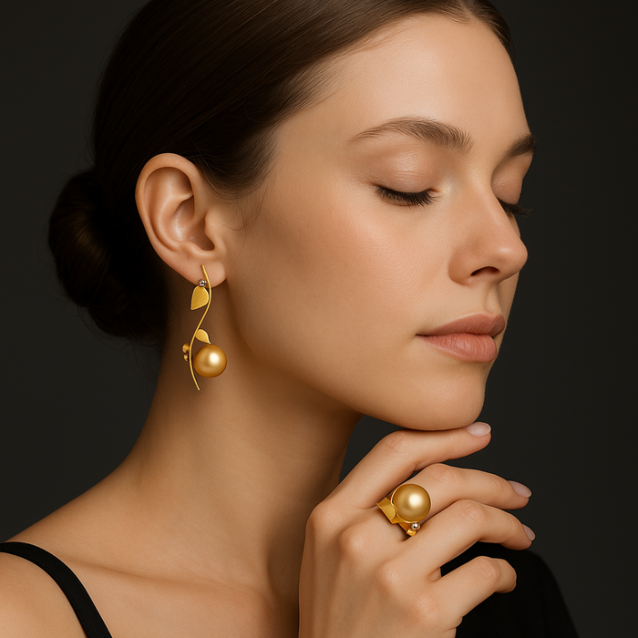 Golden South Sea Pearl & Diamond Earrings