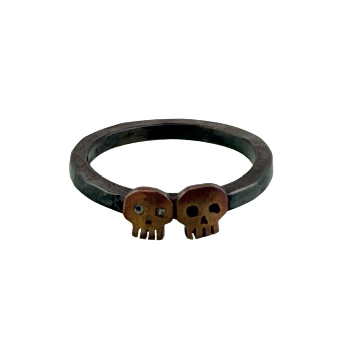 Double Skull Hammered Ring