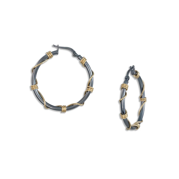Black and Gold Wrapped Hoop Earrings
