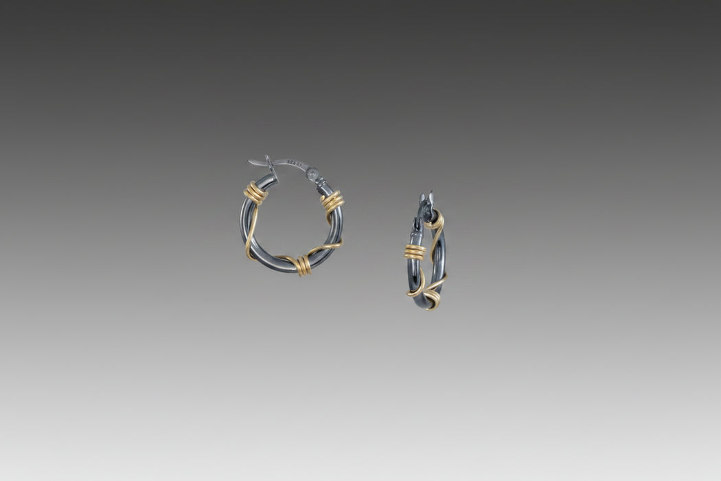 Black and Gold Wrapped Hoop Earrings