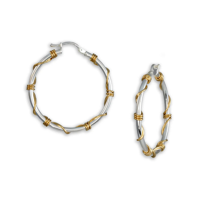Unique Hoop Earrings - Silver & Gold Wrapped