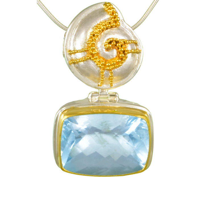 Sky Blue Topaz Spiral Shell Pendant Necklace