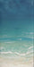 Tile with a beach scene design featuring blue water, white sand, and palm leaves.