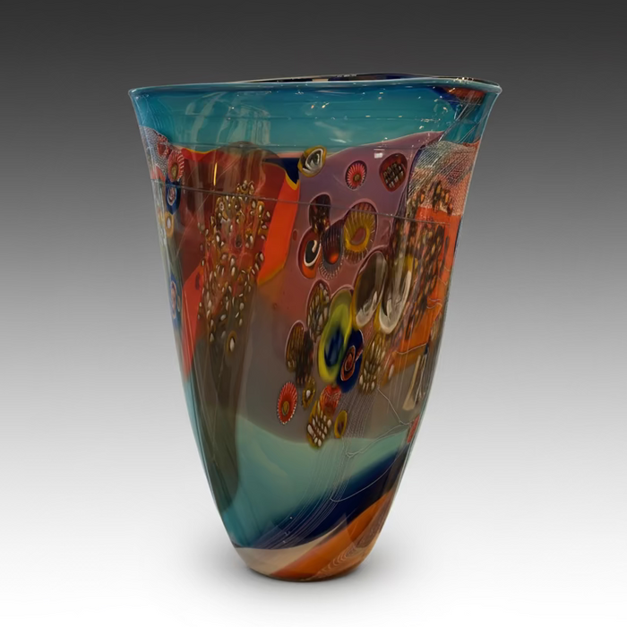 Large Cobalt & Aqua Colorfield Art Glass Vase