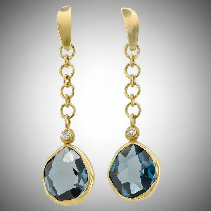 London Blue Topaz & Diamond Gold Earrings