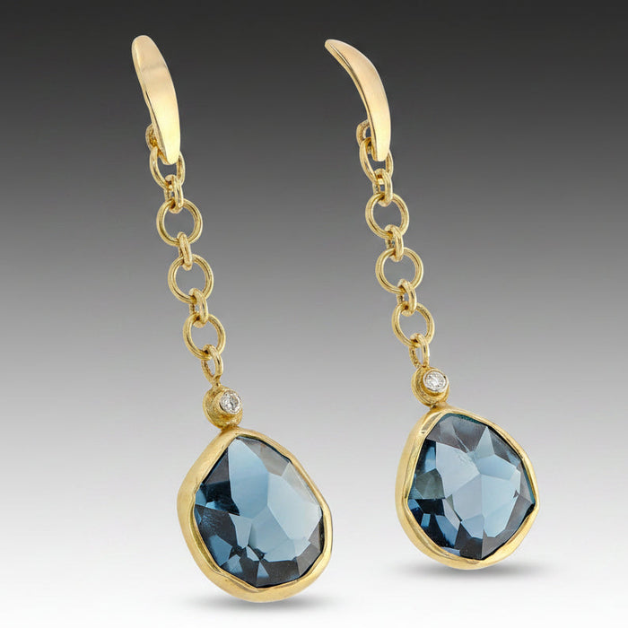 London Blue Topaz & Diamond Gold Earrings