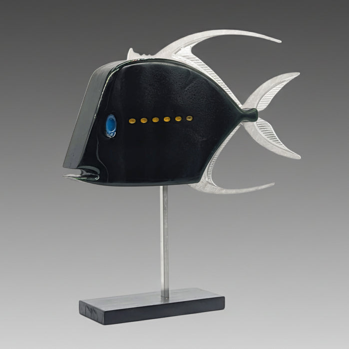 Lookdown Yellow Dot Metal and Wood Sculpture