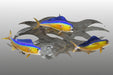three blown glass mahimahi fish sculpture for wall