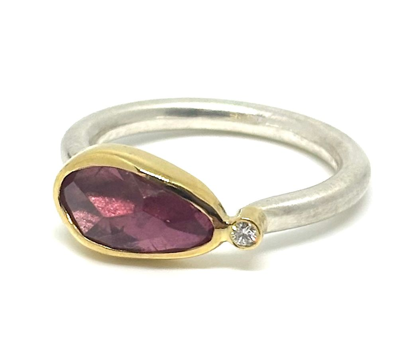Red Tourmaline and Diamond Ring
