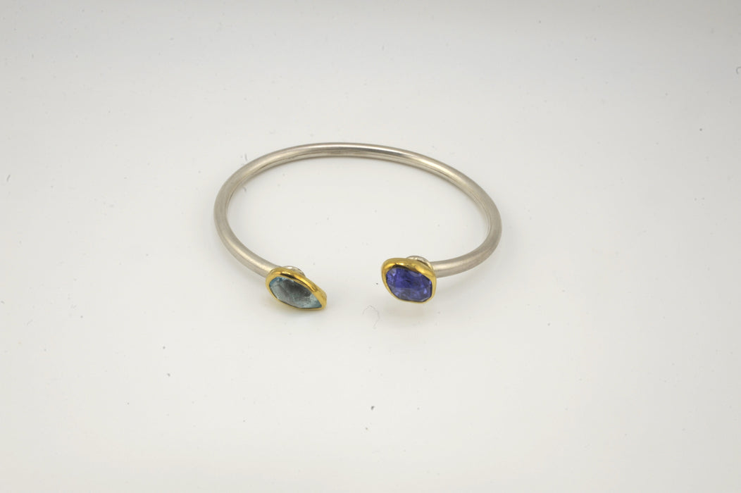 Aquamarine, Tanzanite Gold & Silver Bracelet