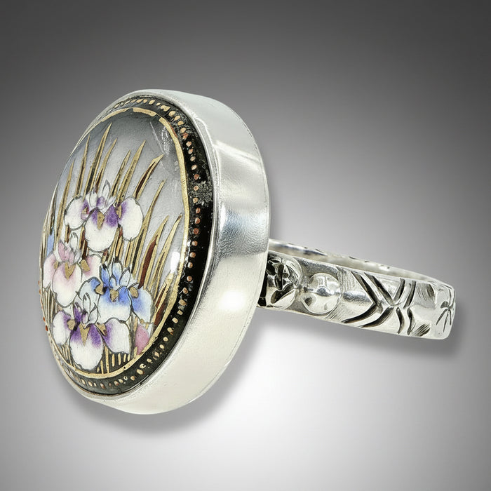 Antique Satsuma Floral Button Ring