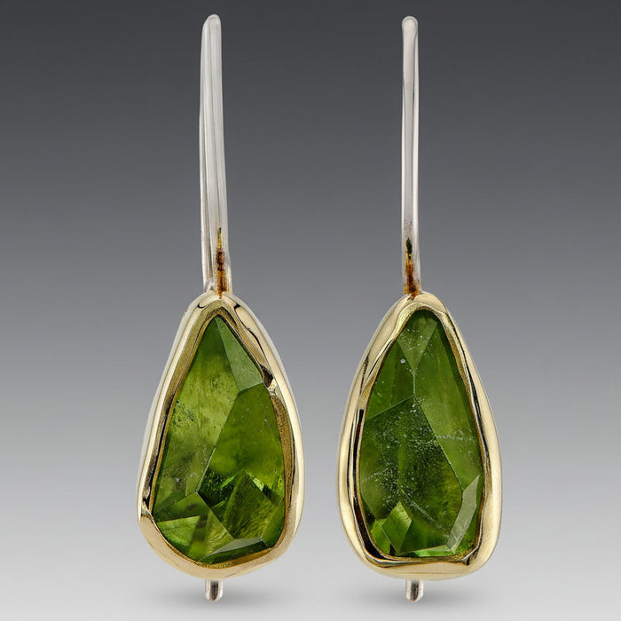 Peridot Gold & Silver Dangle Earrings