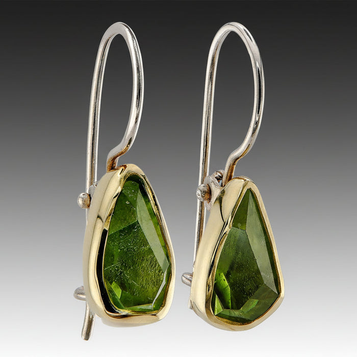 Peridot Gold & Silver Dangle Earrings