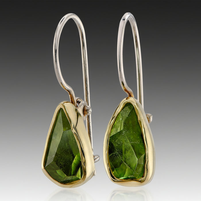 Peridot Gold & Silver Dangle Earrings