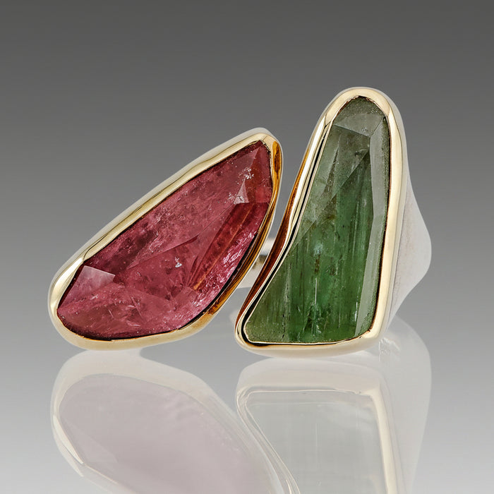 Pink and Green Tourmaline Statement Ring