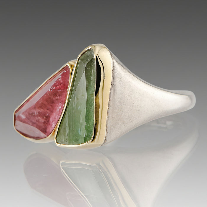 Pink and Green Tourmaline Statement Ring