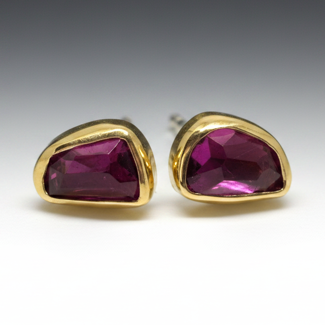 Pink Tourmaline Gold & Silver Stud Earrings