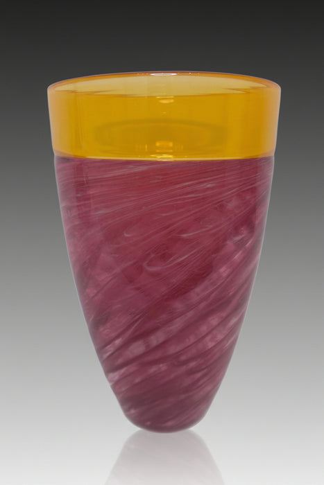 Pink & Yellow Vortex Art Glass Vase