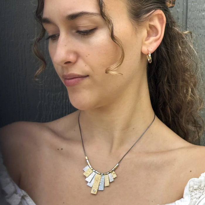 9 Tab Necklace – Mixed Metal with White Sapphire