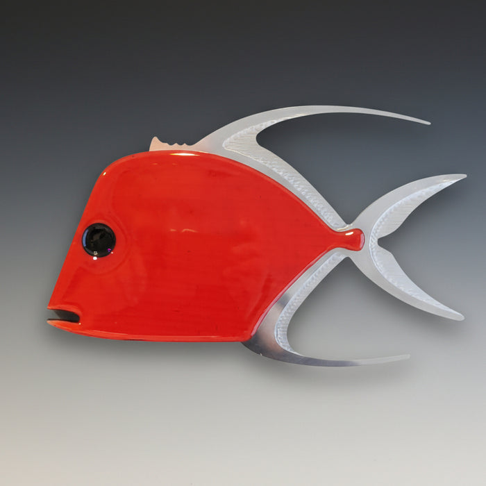 Red Lookdown Fish Metal and Wood Wall Sculpture