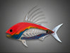 Colorful fish-shaped wall art with a skeleton design on a beige background