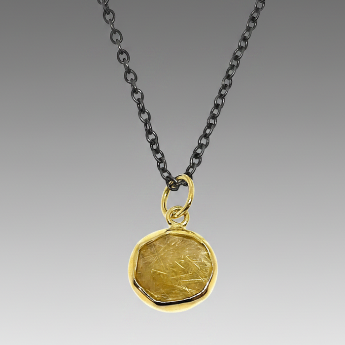 Rutilated Quartz Gold & Oxidized Silver Necklace