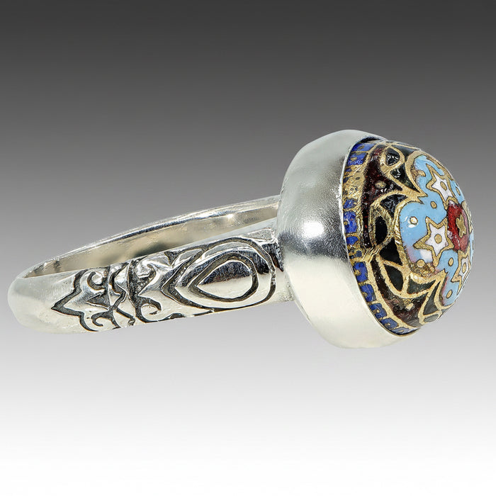 Victorian Antique Inlay Button Ring