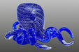 Blue glass octopus sculpture on a gray background