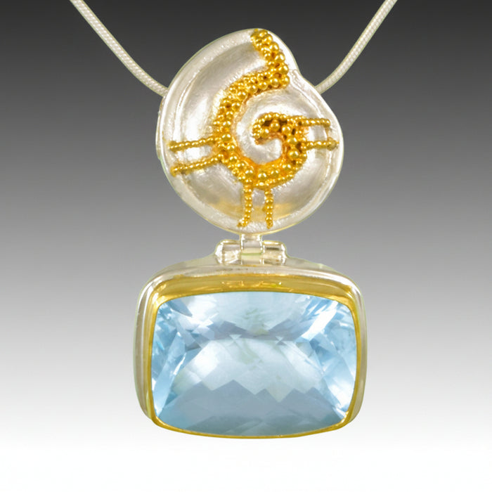 Sky Blue Topaz Spiral Shell Pendant Necklace