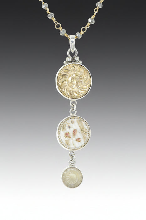 Victorian Triple Antique Button Drop Necklace