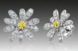 Flower-shaped earrings with yellow centers on a white background