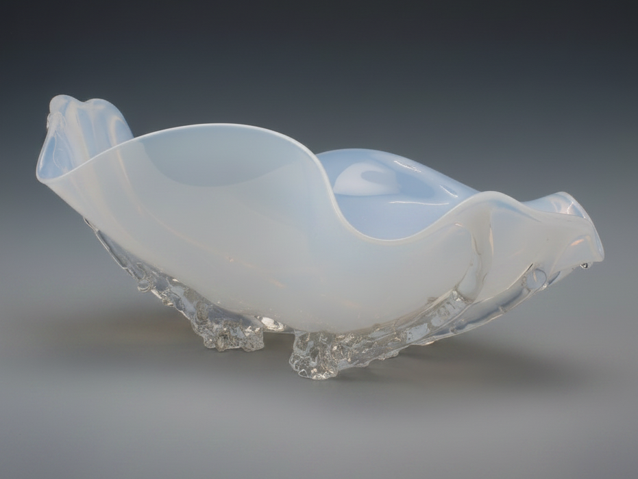 Opaline White Octo Art Glass Bowl