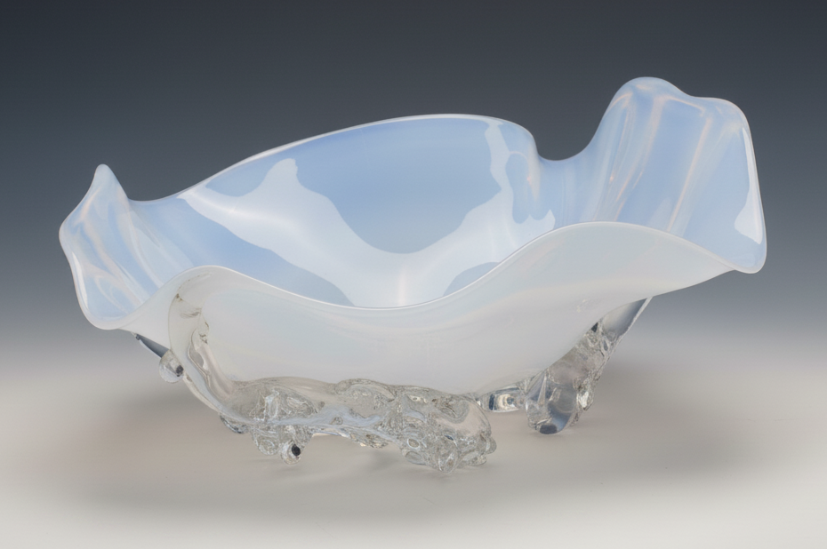Opaline White Octo Art Glass Bowl