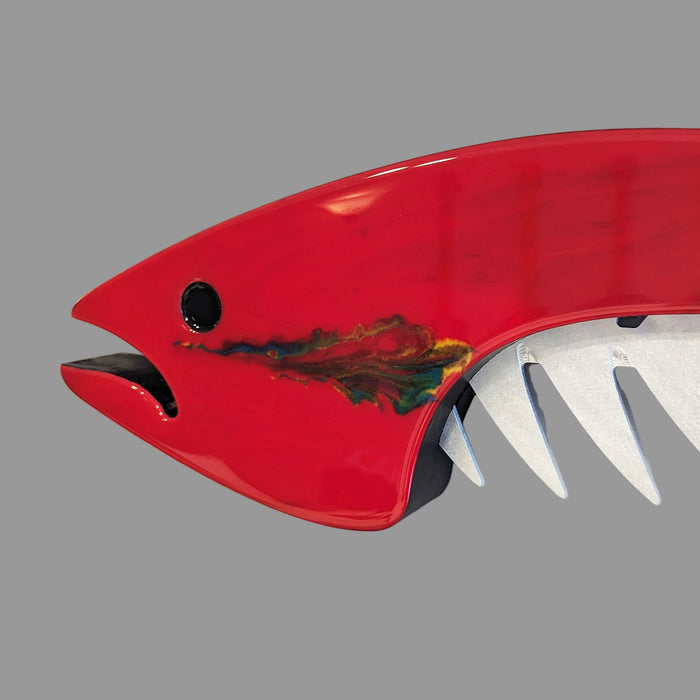 Red Wild Fin Metal and Wood Wall Sculpture