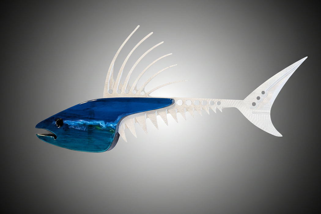 Blue Wave Roosterfish Metal and Wood Wall Sculpture