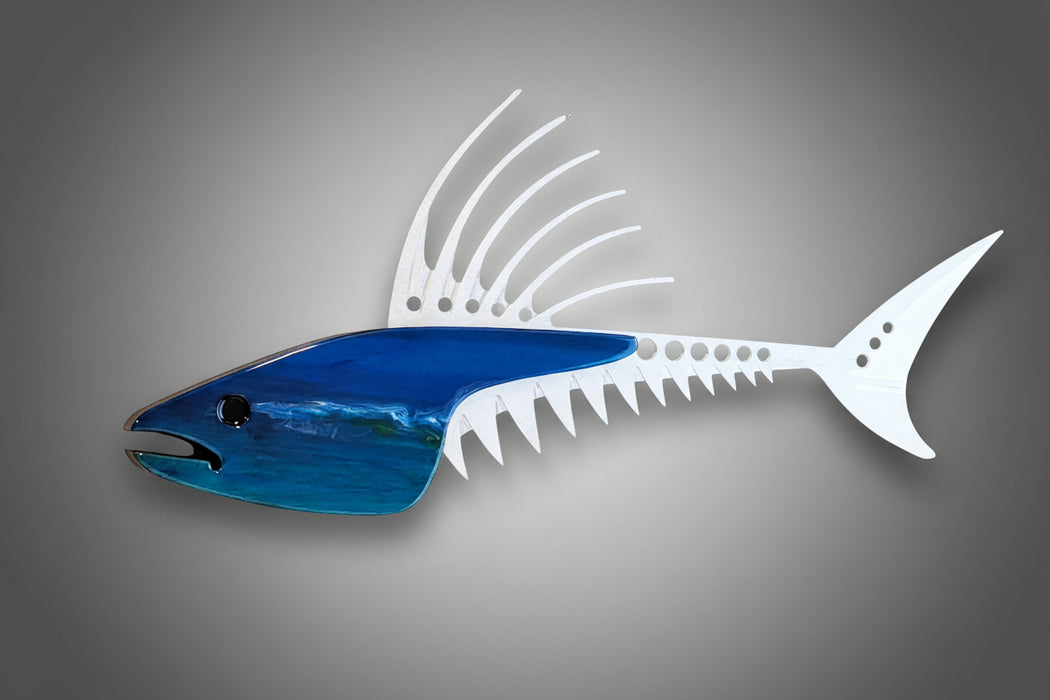 Blue Wave Roosterfish Metal and Wood Wall Sculpture