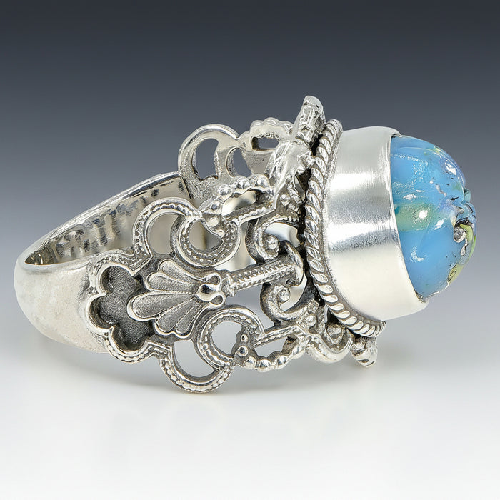 Sky Blue Leo Popper Glass Button Ring