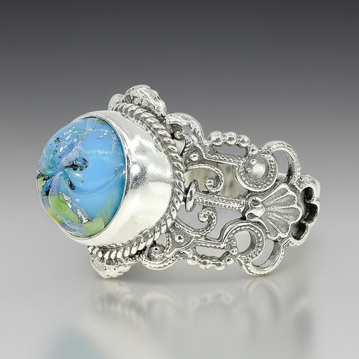 Sky Blue Leo Popper Glass Button Ring