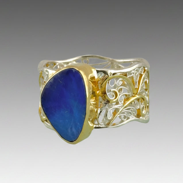 Dark Blue Opal Gemstone Ring