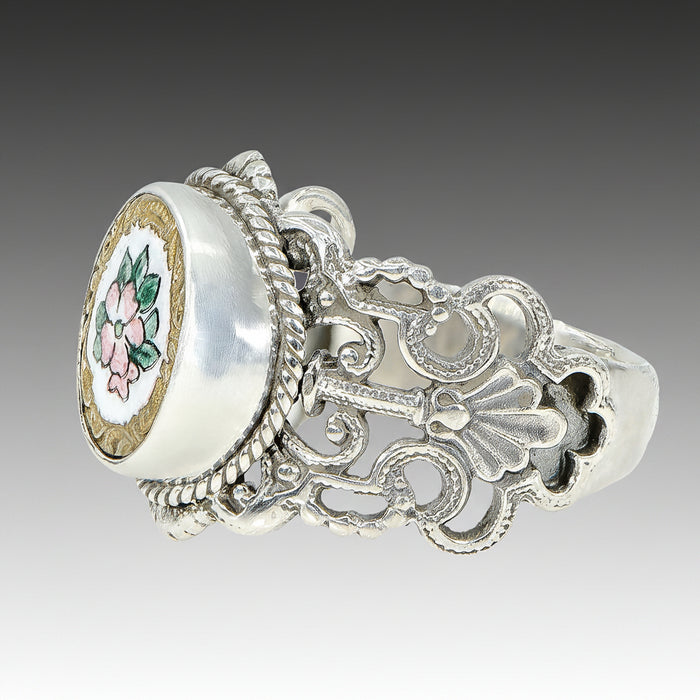 Victorian French Enamel Flower Button Ring