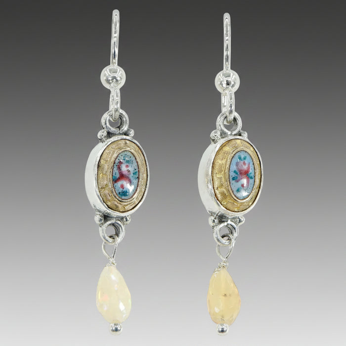 French Enamel Button Earrings