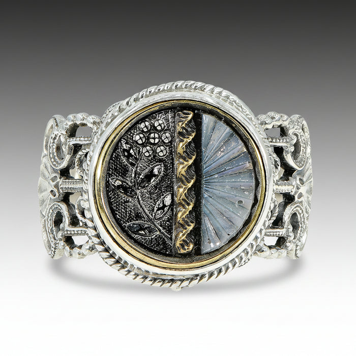 Victorian Glass  & Metal Button Ring