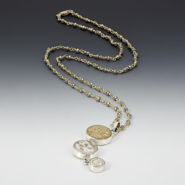Victorian Triple Antique Button Drop Necklace