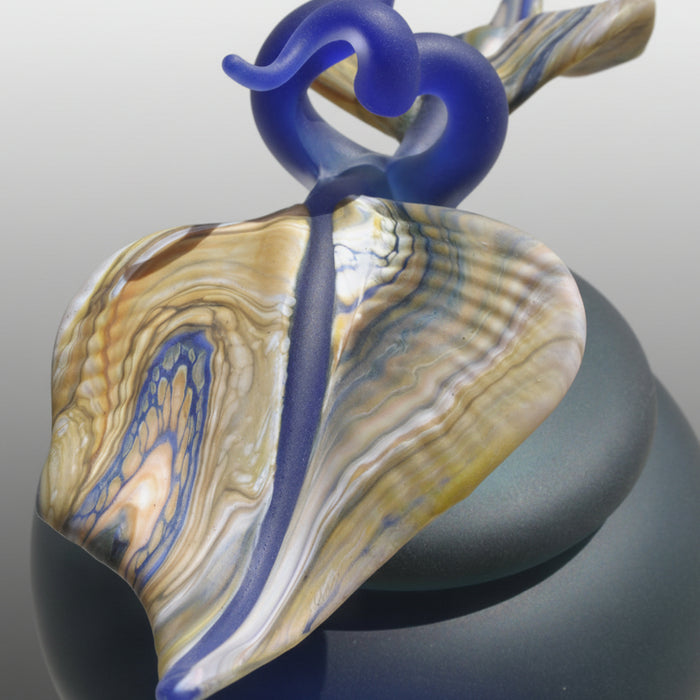 Large Sage & Cobalt Strata Covered Art Glass Jar