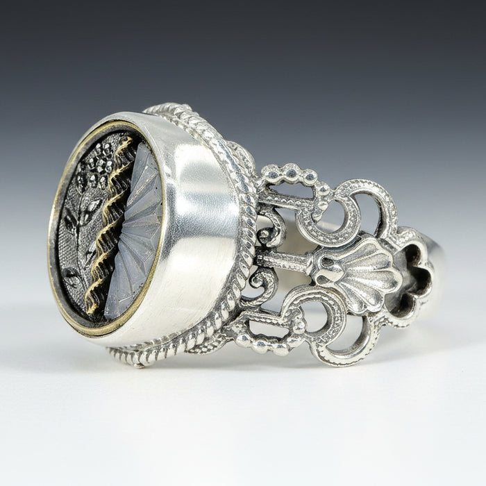 Victorian Glass  & Metal Button Ring