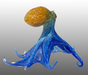 Glass octopus with blue tentacles and an orange head on a gray background