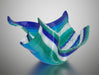 Blue and green tapestry sculpture on a gray background