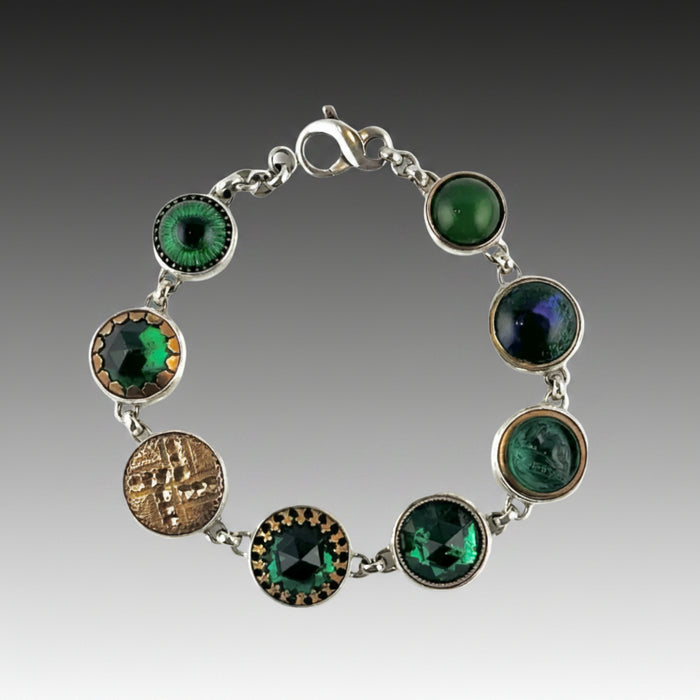 Green Porcelain & Glass Antique Button Bracelet